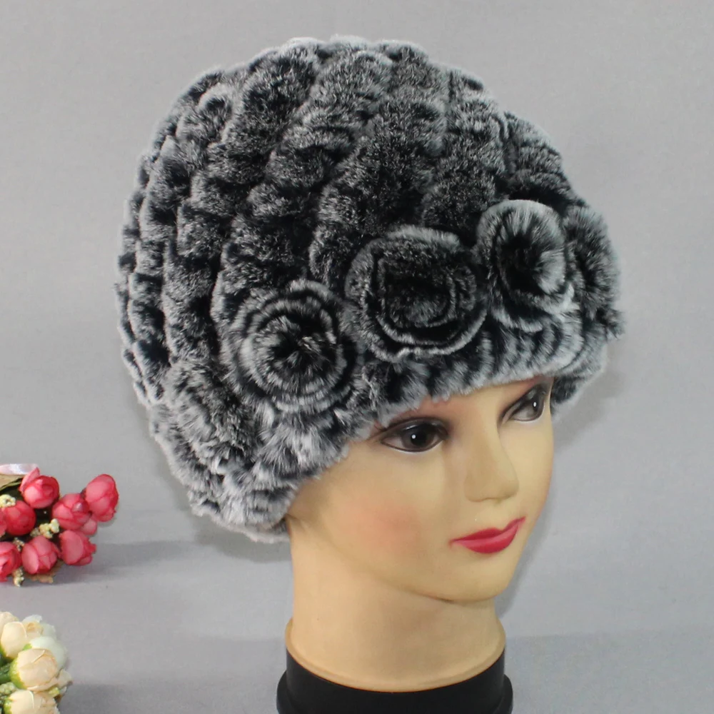 Зимние женские шапки из кроличьего меха с полосками зимние теплые натурального