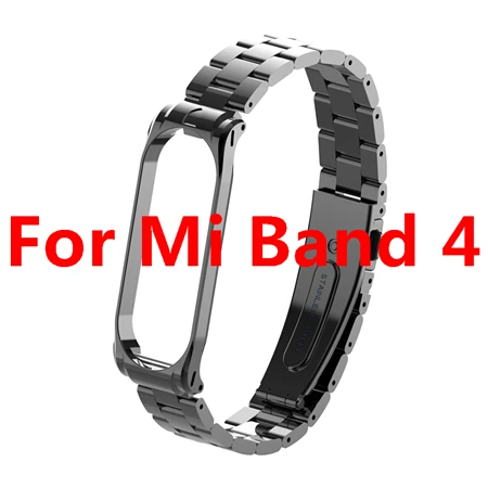 Black For Band 4 Браслет из нержавеющей стали, ремешок для Xiaomi mi, браслет 4, металлический твердый mi Band 3, ремешок для Xiaomi mi, ремешок 3, сменный ремешок для смарт-часов - Цвет: Black For Band 4