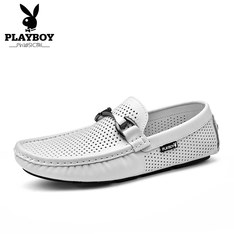 PLAYBOY/Большие размеры 38-44; модная повседневная мужская обувь из натуральной кожи; обувь из спилка со складками без застежки; мужская повседневная обувь; DA71076-2 - Цвет: Белый