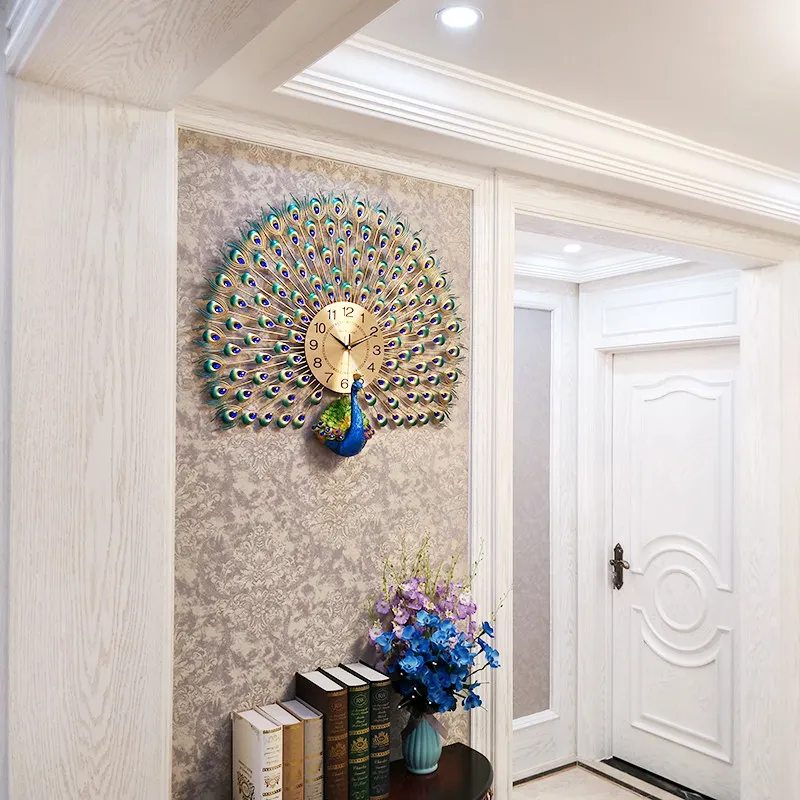 

Large Peacock Wall Clock Modern Design Home Decor Wall Watch Living Room Bedroom Mute Clock Wall Metal Digital Wall Clocks