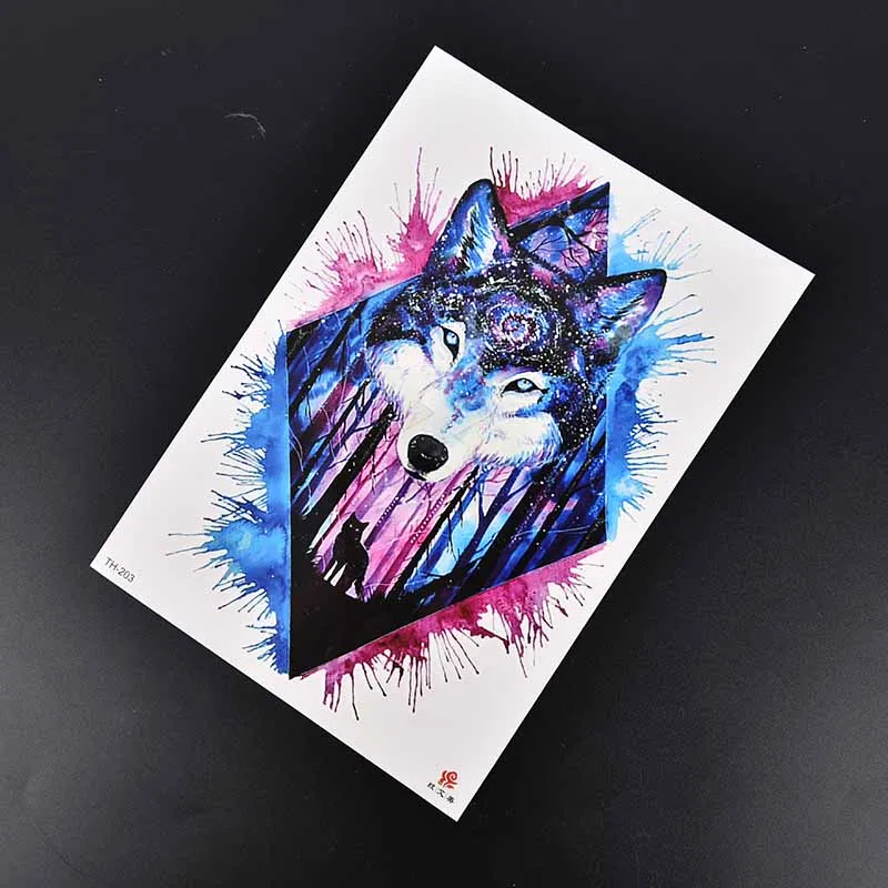 Водонепроницаемая Временная тату наклейка с изображением леса волка дерева