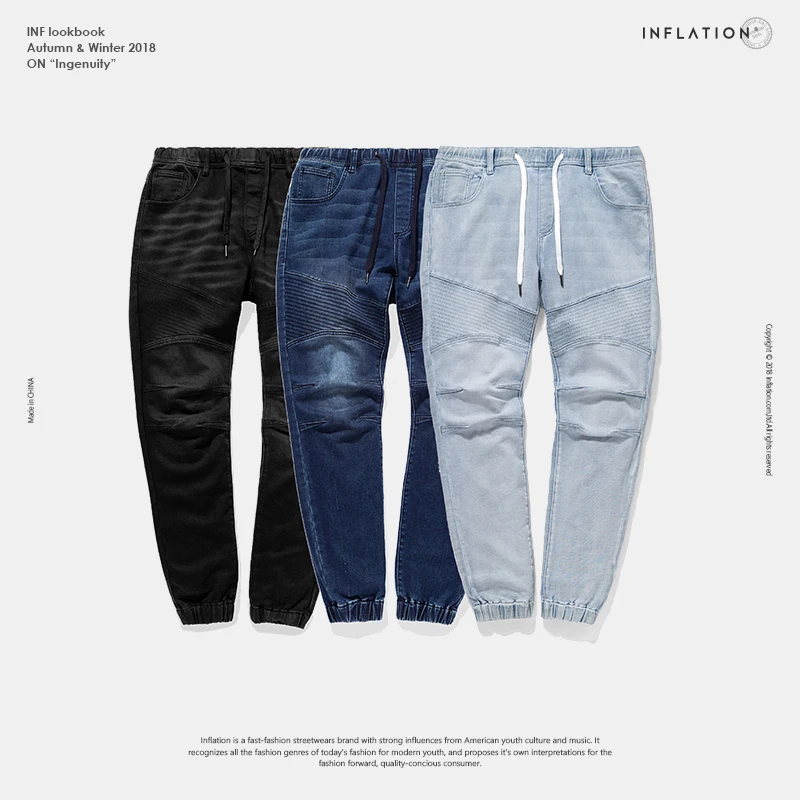 INFLATION 2018 A/W Men Jeans Denim Jogger Draw rope Design Hip Hop Joggers For Skinny Biker hop Pants 8881W | Мужская одежда