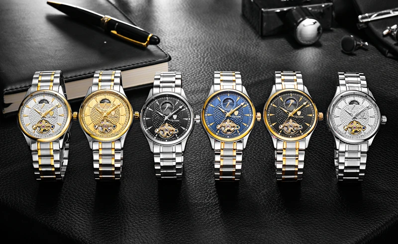 Tevise Топ бренд Moon Phase автоматические механические часы для мужчин s Tourbillon Скелет часы для мужчин нержавеющая сталь 24 часа часы T808B