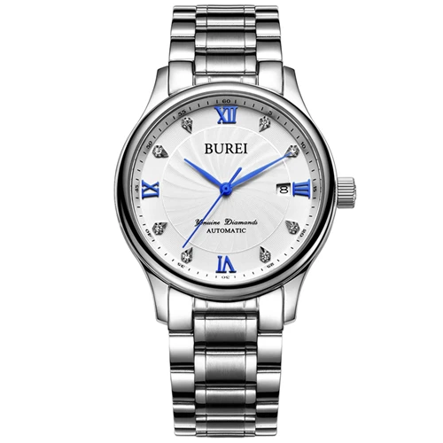 SSilverWhite Montre Homme BUREI часы люксовый бренд мужские водонепроницаемые механические Автоматические наручные часы мужские часов Relogio Masculino - Цвет: SSilverWhite
