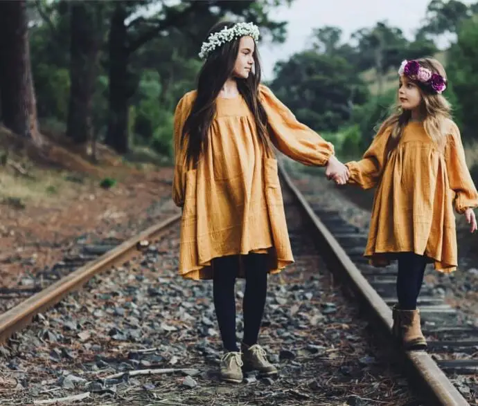 2018 Ins European&ampAmerica Autumn Girl Dress Toddler Kids Casual Linen Princess Clothes | Детская одежда и обувь