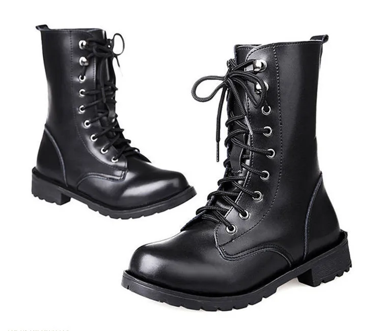 2019 winter Cool Big Size Women Riding Boots Black Pu Leather Mid-Calf Rivet Adults Maritn for Plus size 35-43 | Обувь