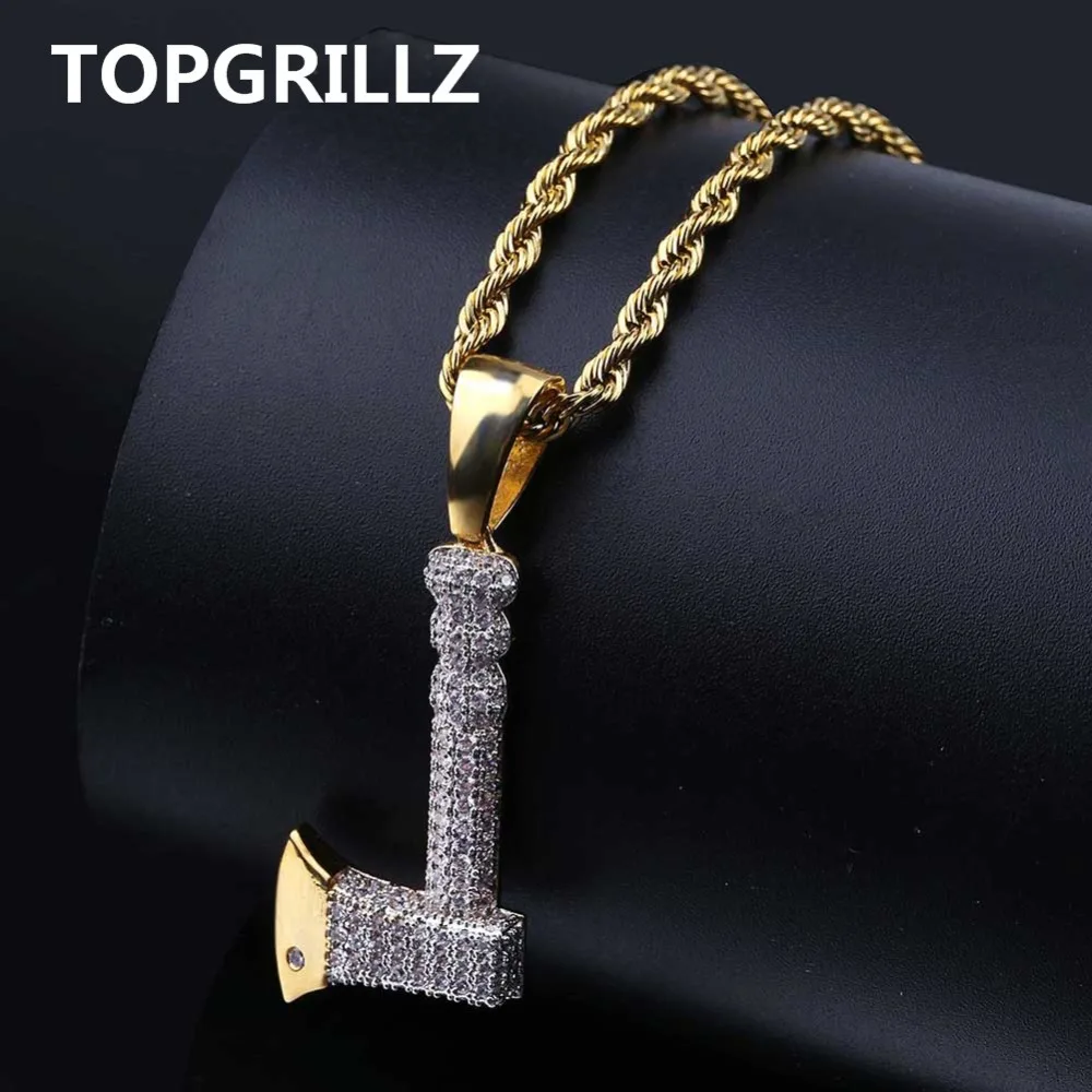TOPGRILLZ хип хоп ювелирные изделия Ax ожерелье и кулон медное золото покрытое льдом
