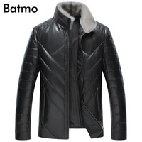 batmo 2020 new arrival winter high quality sheepskinmink fur collar white duck down jackets menmens real leather coatyr002
