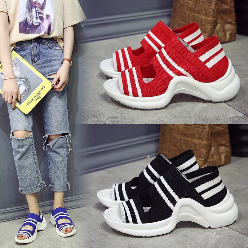 Женские сандалии INS Вязаные на толстой подошве для отдыха спортивная женская