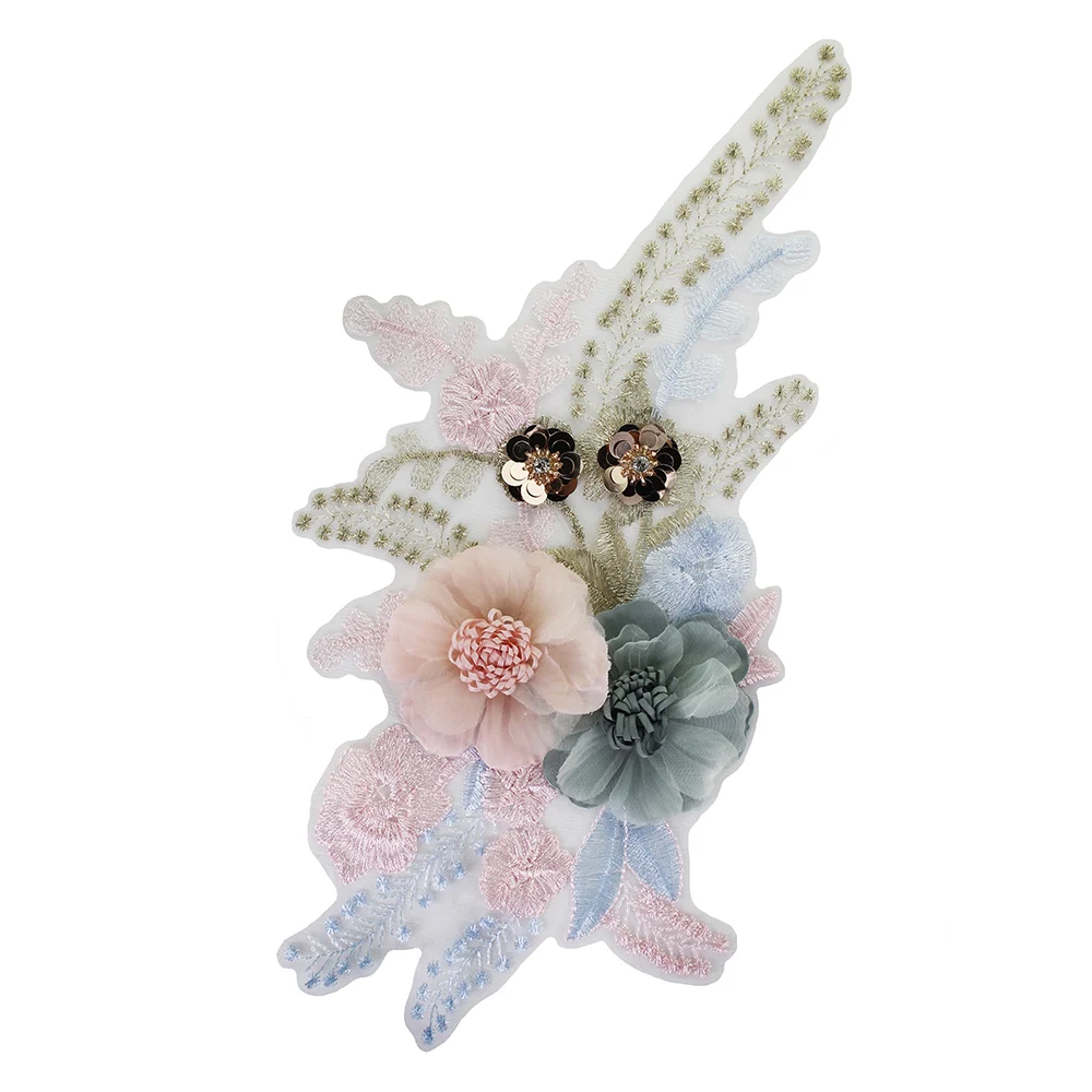 Вышивка из бусин и цветов патч кружевная ткань вышивка шитье свадебное платье