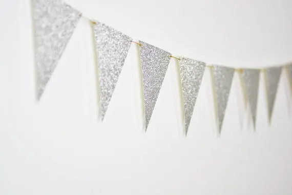 Glitter Silver 1 комплект фольга роза/золото/серебряный плакатик блестящая бумага Вымпел флаг гарлан для свадебного украшения плакат "с днем рождения" Домашние вечерние гирлянды - Цвет: Glitter Silver