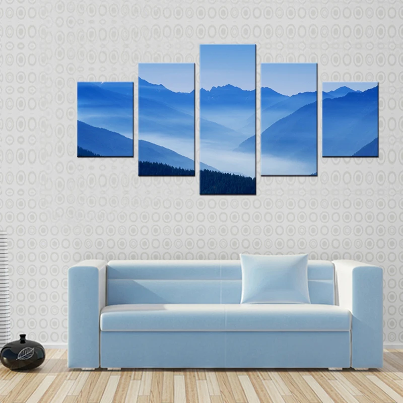 5 панелей синее небо вниз по гор пейзаж Настенная роспись искусство украшение для