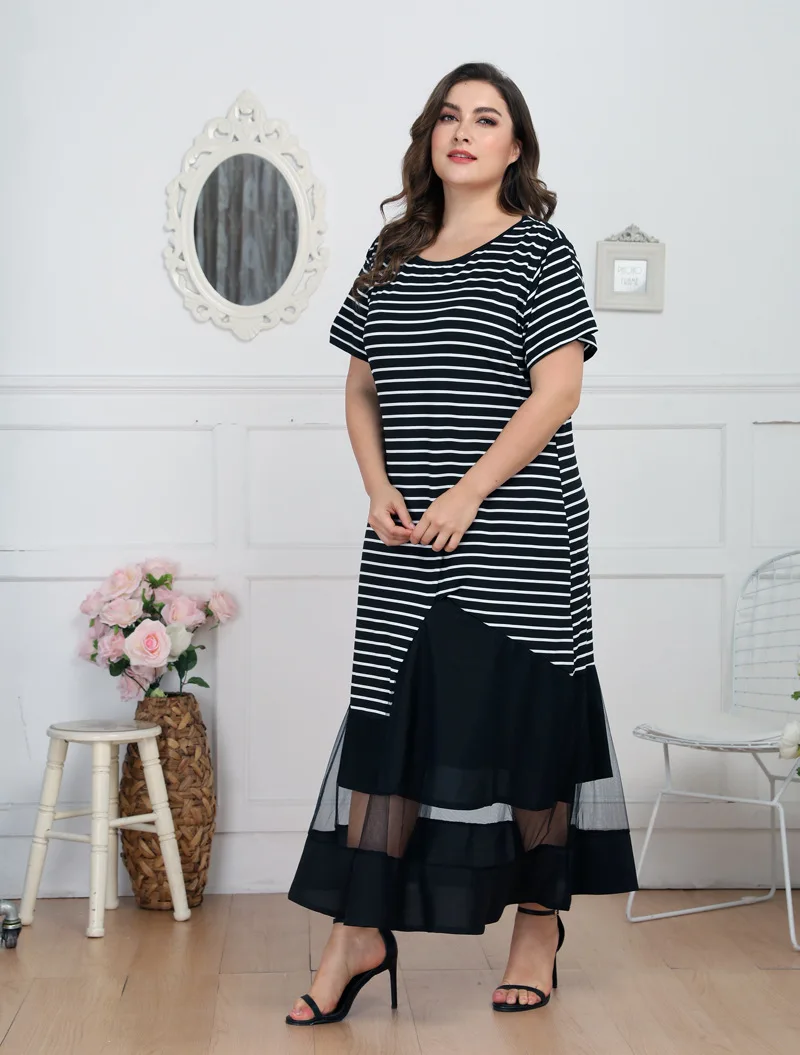 Летнее Полосатое лоскутное платье для женщин с коротким рукавом облегающее