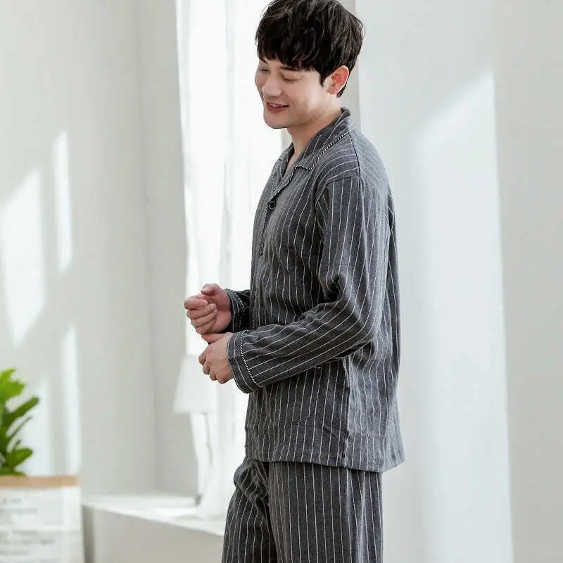 Мужской пижамный комплект в полоску с длинным рукавом Мужские пижамные