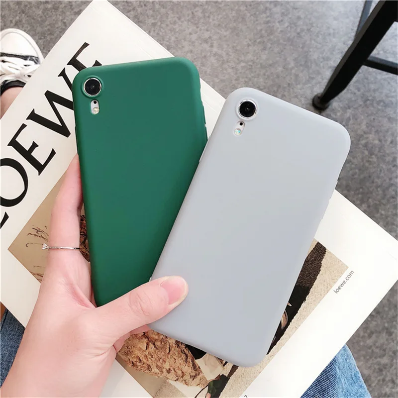 JIBAN Solid color black green wine red Phone Case for iphone 6 6splus 7plus 8 8plus Soft TPU Cover X XS MAX XR Cases |