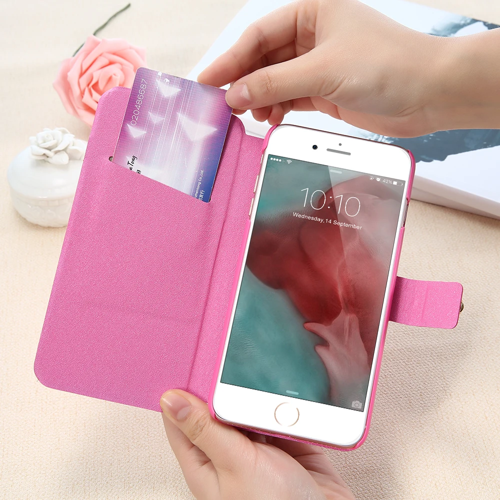 Kisscase кожа флип чехол для iPhone 6 S 7 Plus со стразами держатель кошелек Стенд Крышка 5 5S
