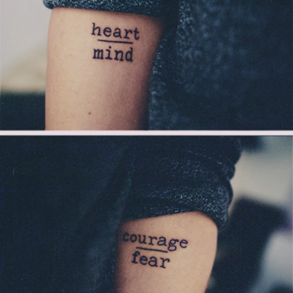 

1 шт., модные водонепроницаемые наклейки с надписью «Heart Mind brage Fear», Временные татуировки, боди-арт, поддельные татуировки, украшение