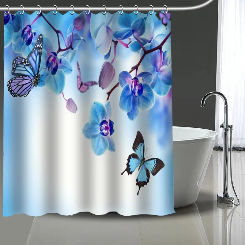 Хит продаж занавеска для душа с цветочным принтом и бабочкой водонепроницаемые