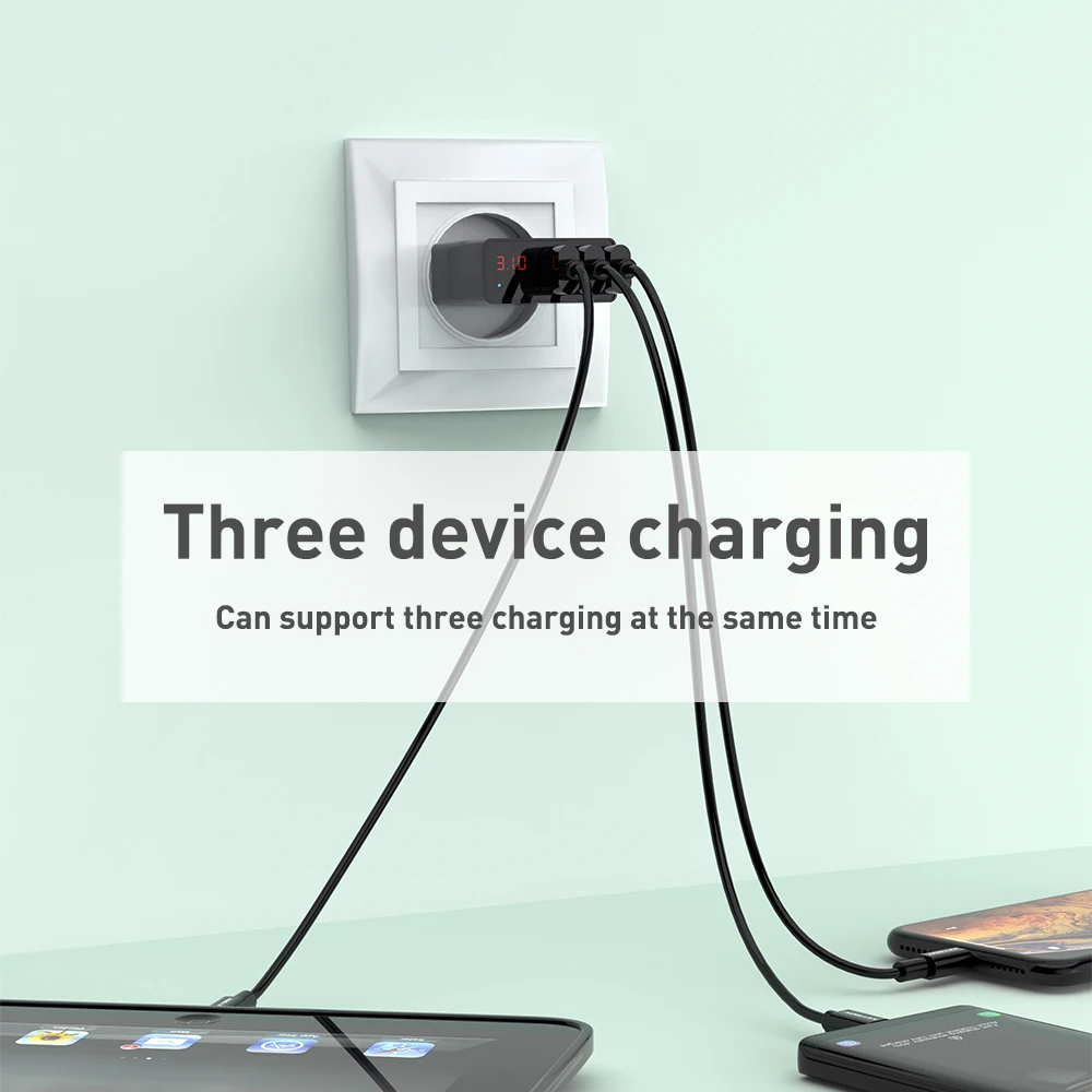 KEYSION светодиодный цифровой 3 порта USB зарядное устройство универсальное