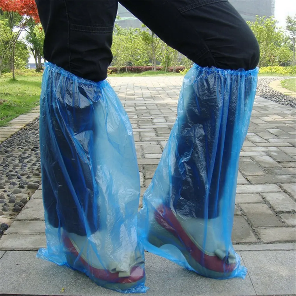 Disposable Shoe Covers Blue Rain Shoes and Boots Cover Plastic Long Clear Waterproof Anti-Slip Overshoe | Спорт и развлечения