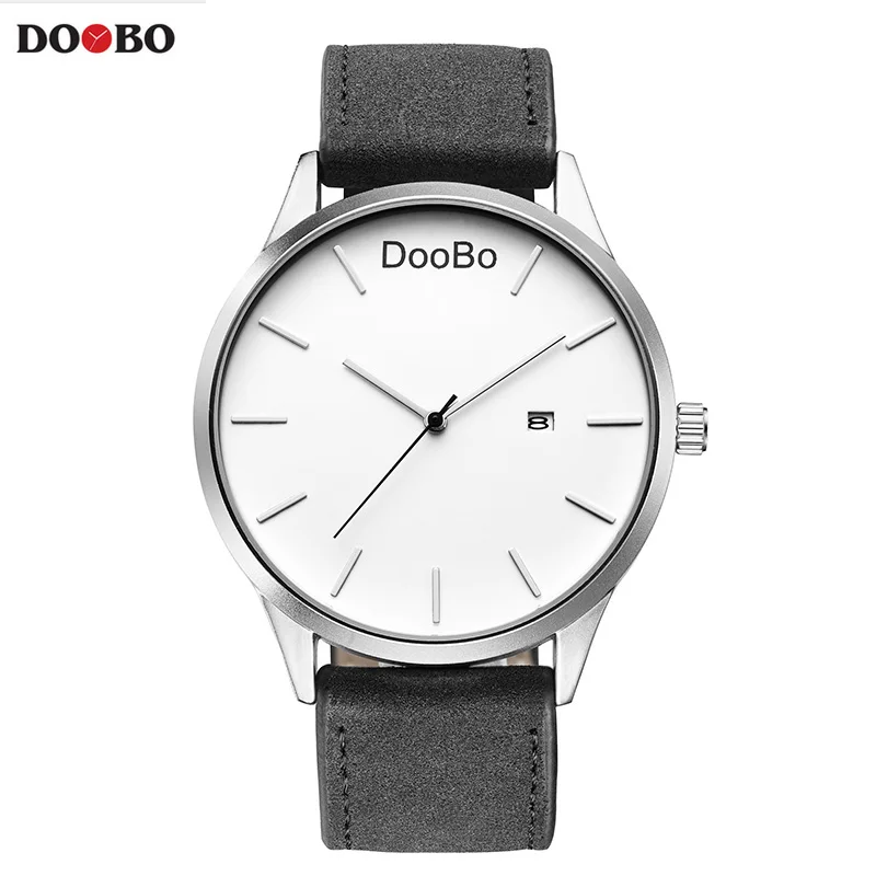 D004 black white Relogio Masculino, мужские часы, Топ бренд, роскошные мужские военные спортивные наручные часы, кожа, кварцевые часы erkek saat DOOBO Hours - Цвет: D004 black white