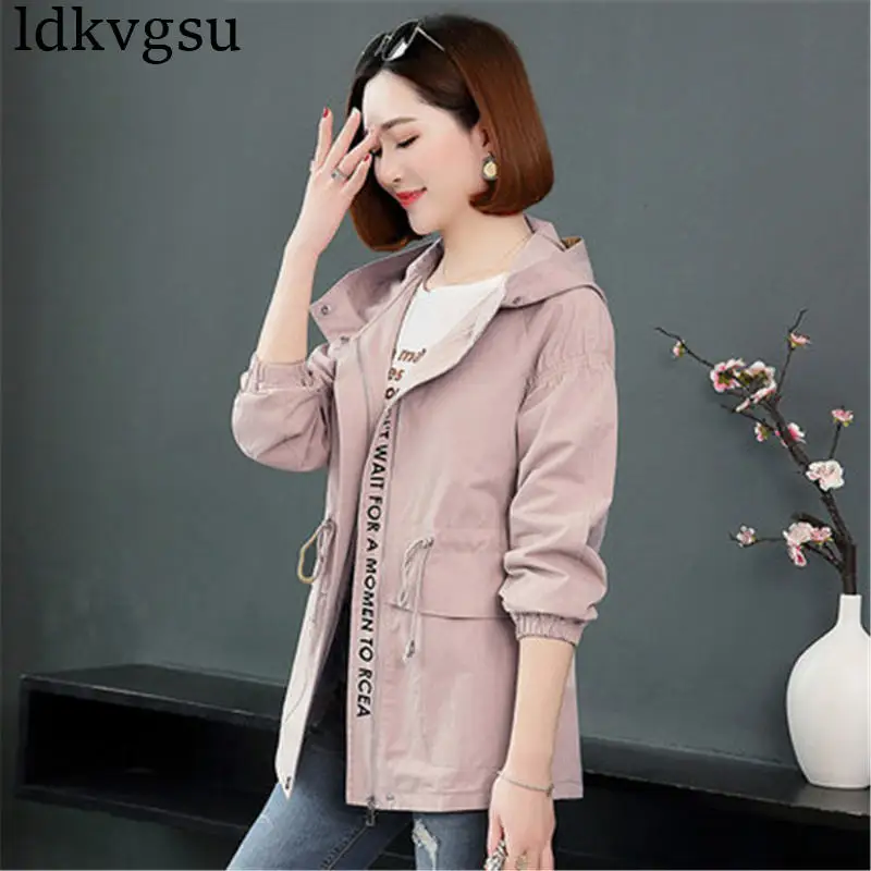 pink Новая модная короткая куртка женская Корейская Весна Осень Женские Пальто Повседневная ветровка с капюшоном верхняя одежда V419 - Цвет: pink