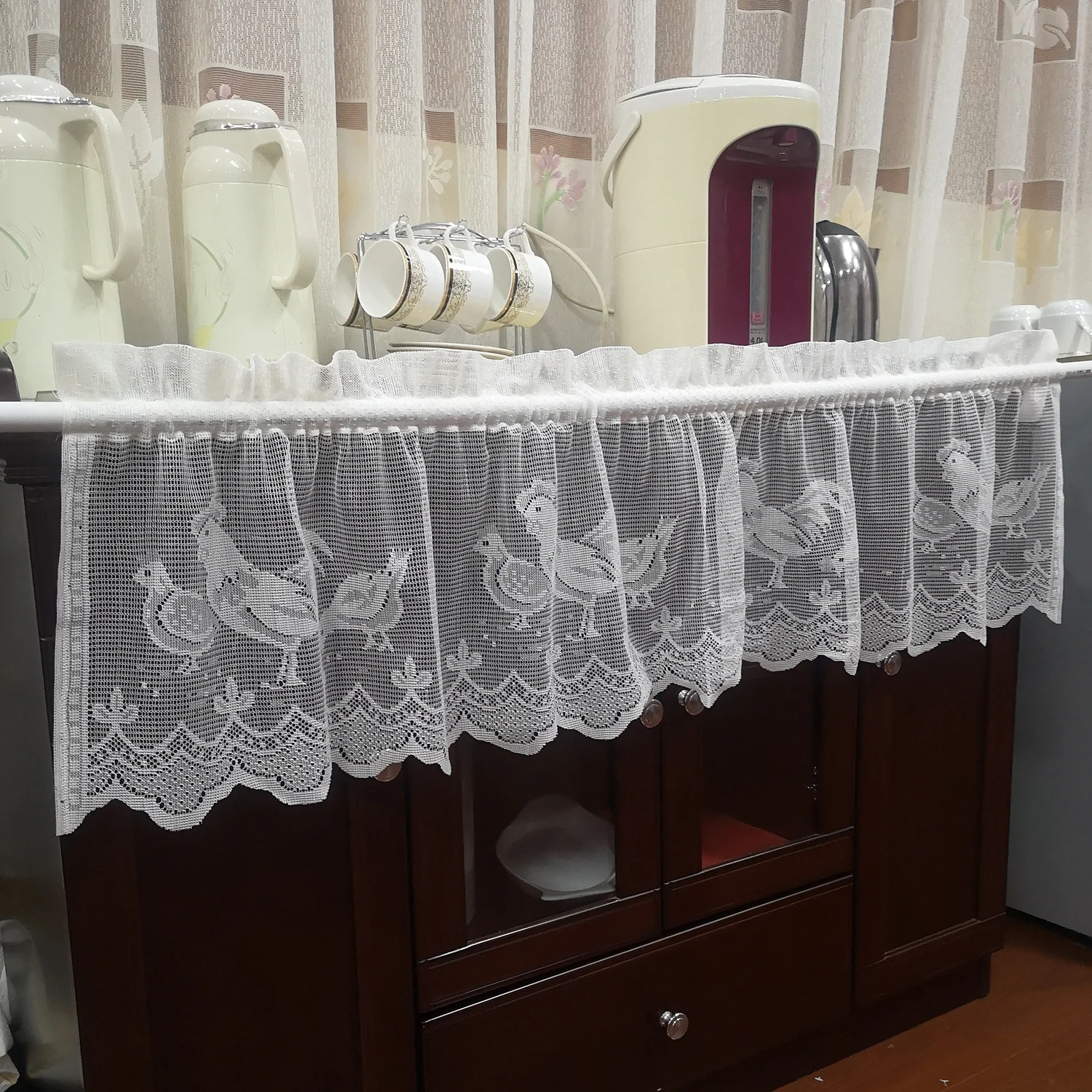 Behogar 152x36 см модные петух узор кружевные занавески кухонной двери балдахин для