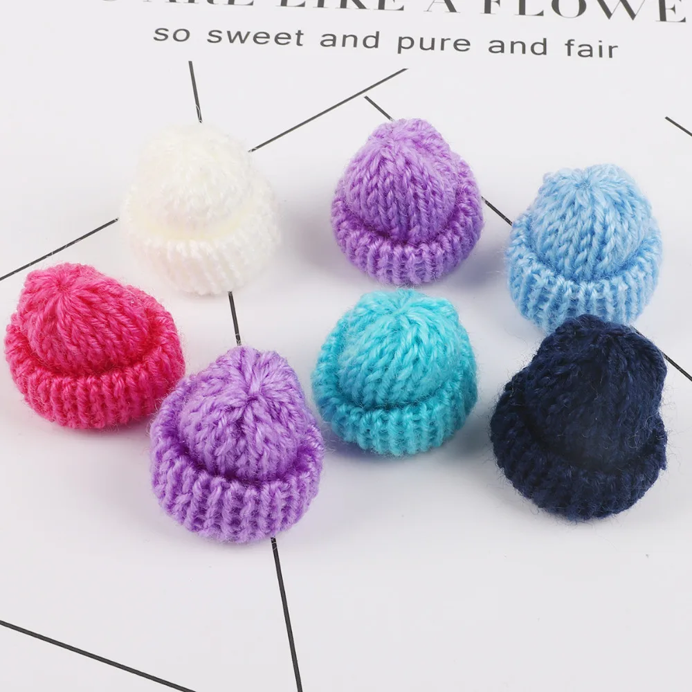 10PCS Mini Sweet Knitting Wool Hat Candy Color DIY Kids Hair Accessories Handmade Cute Woolen Yarn Hat for Clothing Decoration
