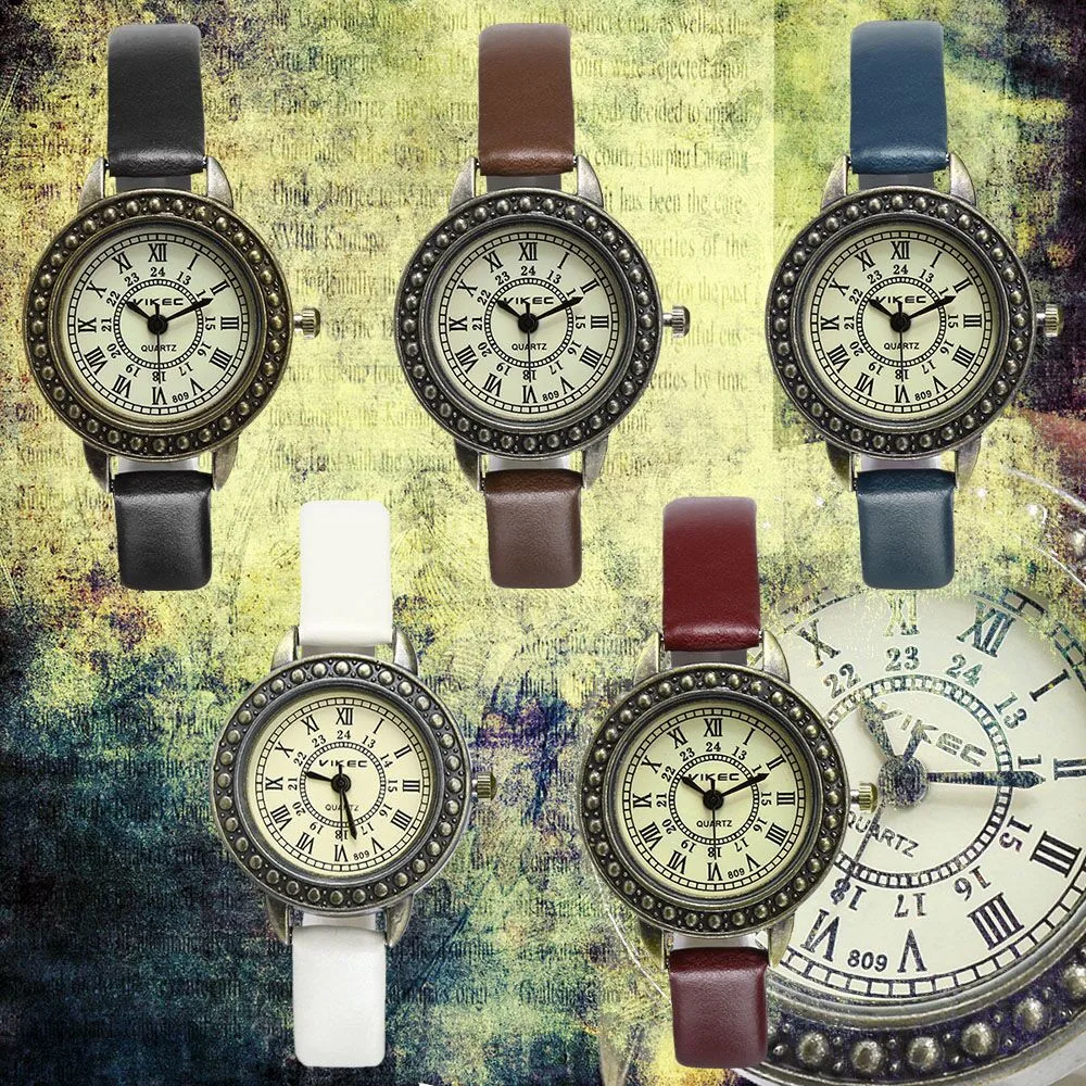 Women Retro Literary Fine Watches Ladies Vintage Roman Numerals Dial Leather Quartz Wristwatches Bracelet Clock Bayan Kol Saati