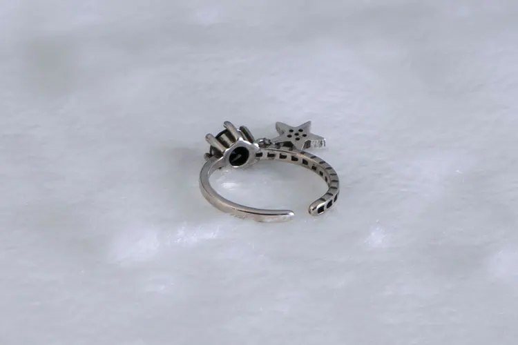 Anenjery, 925 пробы, серебряное, черное, белое, циркониевое кольцо, простое, счастливая звезда, полое, твист, тайское, серебряное, регулируемое кольцо для женщин, S-R377