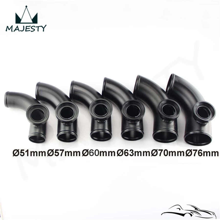 Fits For 90 degree 51mm 2&quot SSQV BOV Turbo Flange Adapter Pipe + Silicone Hose Kit Black |