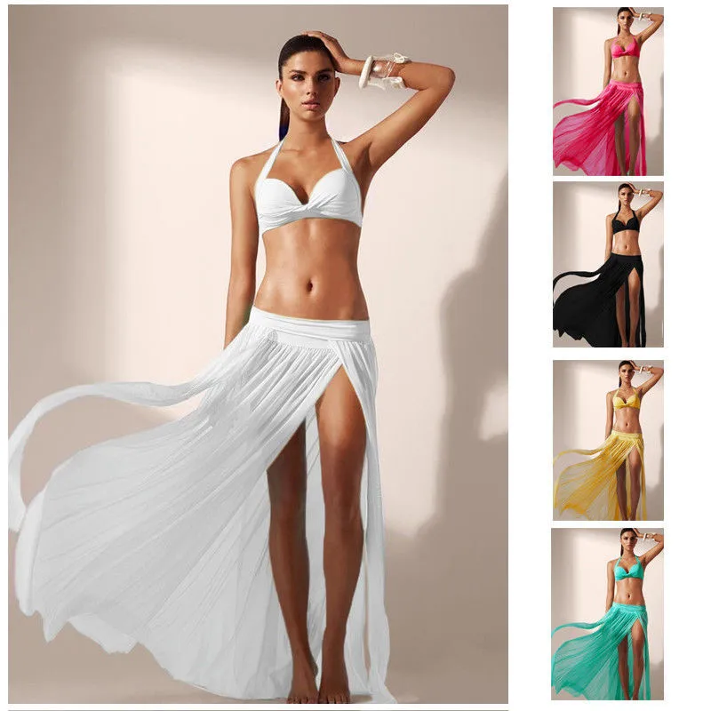 2018 женское шифоновое прозрачное длинное летнее пляжное макси бикини с высокой