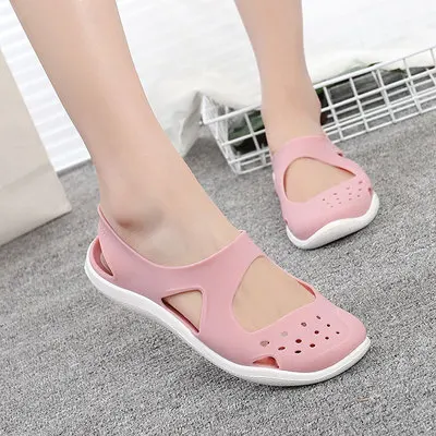 Pink Женские сандалии; коллекция года; Модные женские сандалии для девочек; Летняя женская повседневная прозрачная обувь; сандалии; Открытая сетчатая обувь на плоской подошве; пляжные сандалии - Цвет: Pink