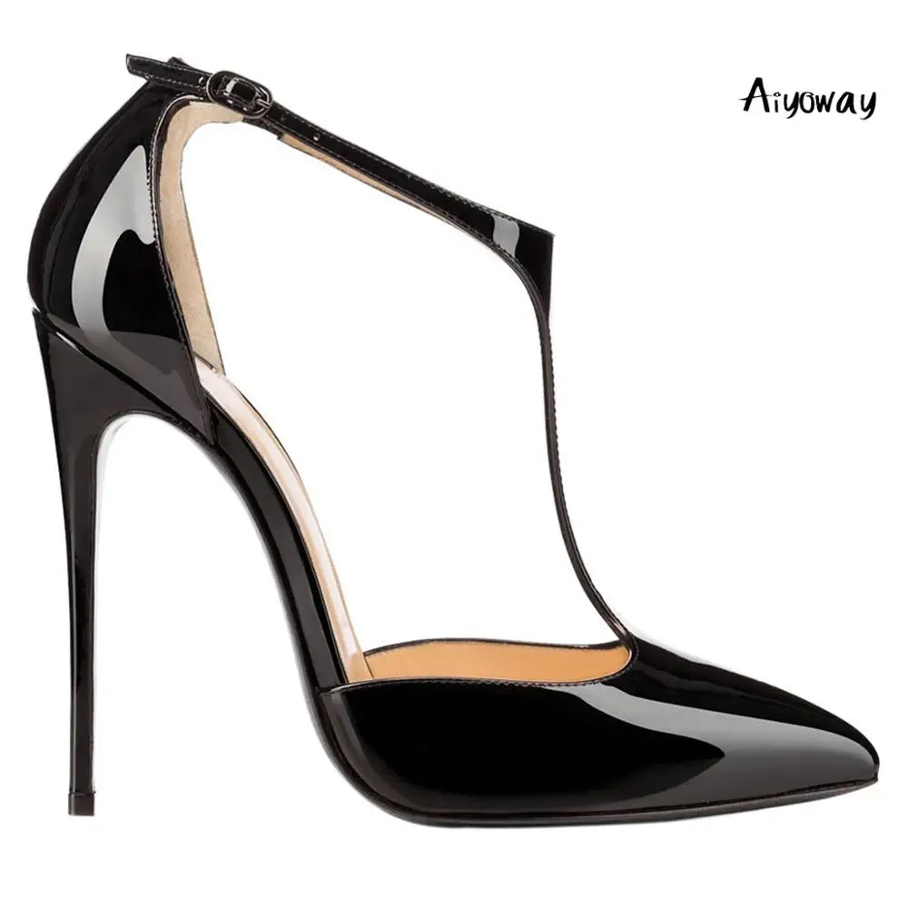 Женские туфли лодочки с острым носком на высоком каблуке Т образным ремешком и