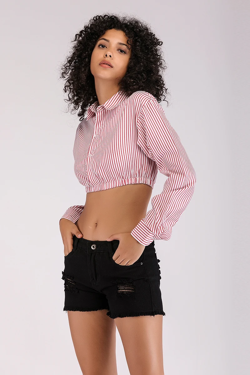 Пикантные Для женщин полосатый принт розовый Рубашки с коротким рукавом топы