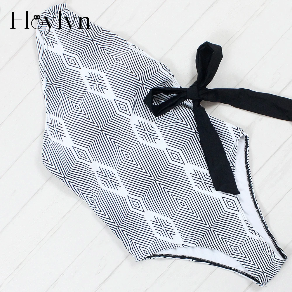 Floylyn новый сексуальный купальник с открытыми плечами и принтом Женский цельный