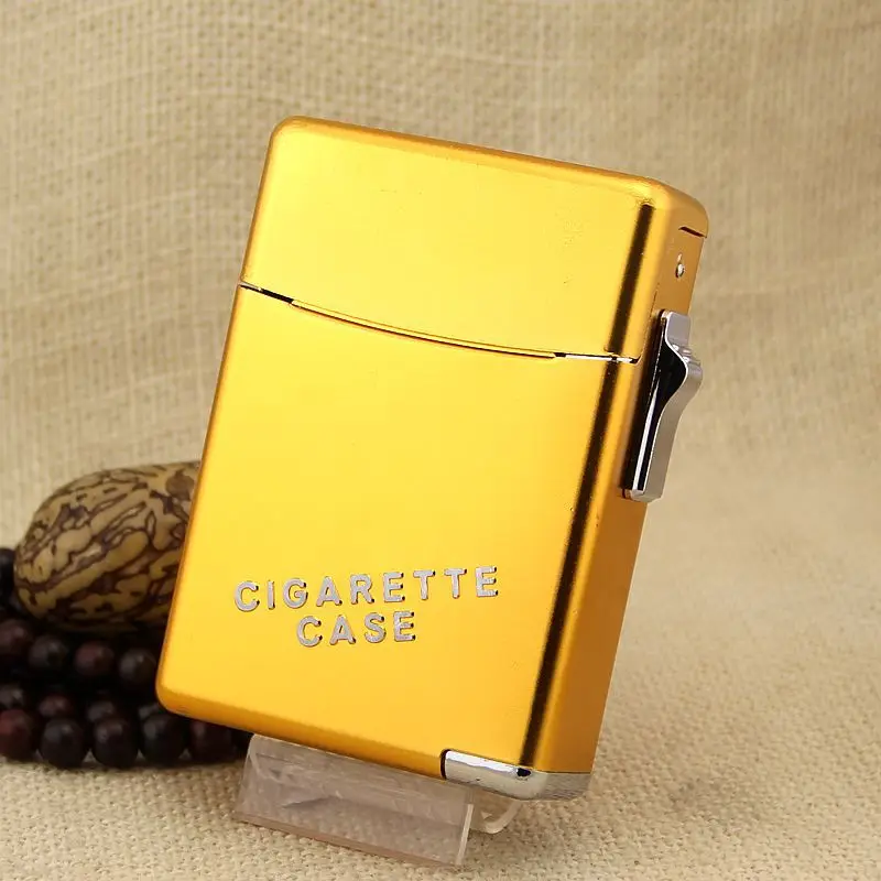 gold color 20 сигарет) Лучший Автоматический Металлический Чехол для сигарет с зажигалкой, Мужская коробка для прикуривателя - Цвет: gold color