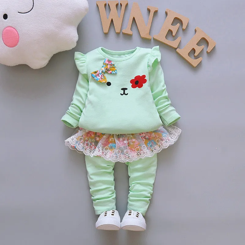 Комплект одежды для маленьких девочек BibiCola хлопковый топ и штаны на весну осень