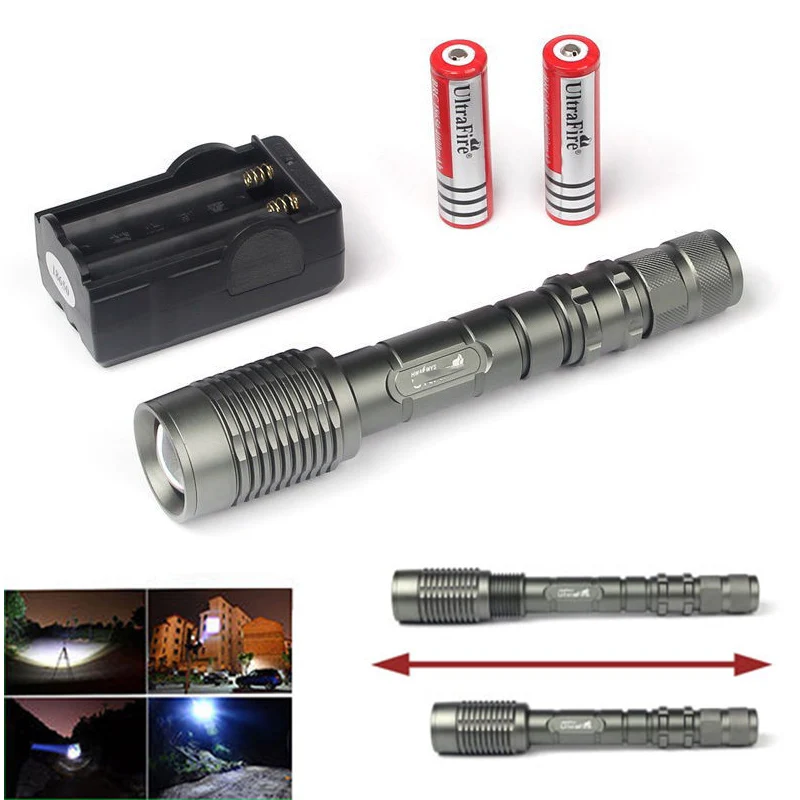

2000 Lumen CREE XM-T6 Cree led Torch Zoomable Cree Waterproof LED tactical Flashlights Torch Light+battery&dual slot charger