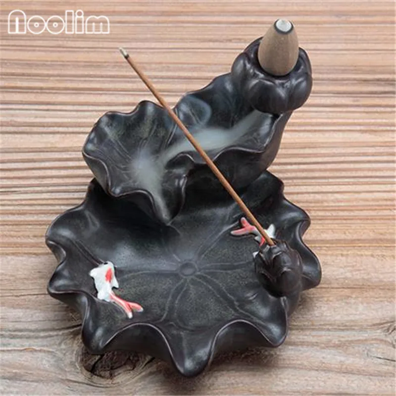 Рыба Лотос пруд обратного потока благовония горелка античный водопад ладан