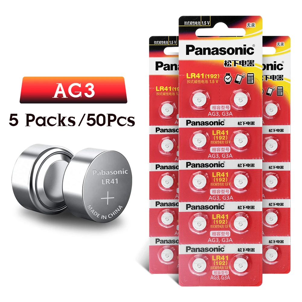 50 шт./лот Panasonic LR41 кнопочная ячейка Батарея SR41 AG3 G3A L736 192 392A трансформаторного двигателя Mn-Zn/MnO2 1,5 V Литиевые Батарейки-таблетки LR 41