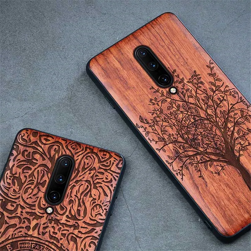 Carved Wood Case For OnePlus 8T 9 Pro OnePlus 8 Pro Shockproof Case TPU Bumper Cover For OnePlus 9 8 7T Case Wood Shell Oneplus9