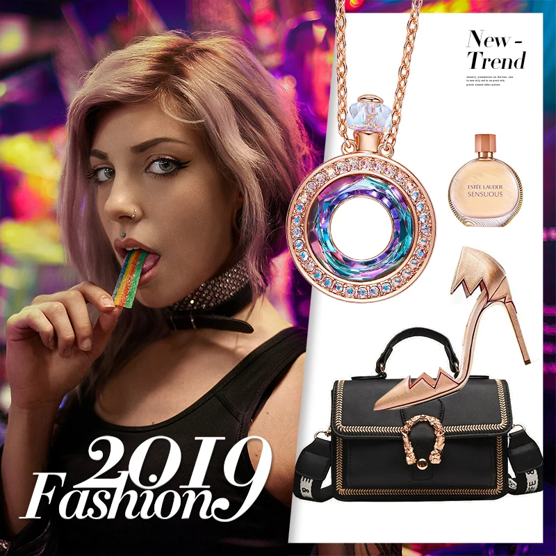 Женское Ожерелье украшено кристаллом Cdyle ожерелье из розового золота с подвеской