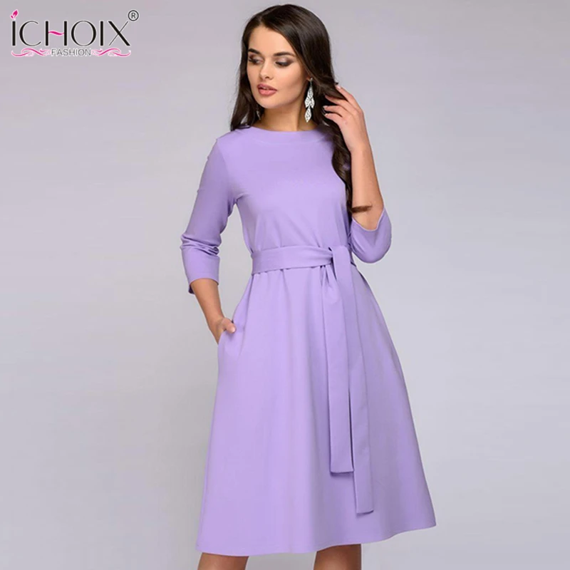 2018 весна лето однотонное длинное платье с длинным рукавом и карманами элегантное