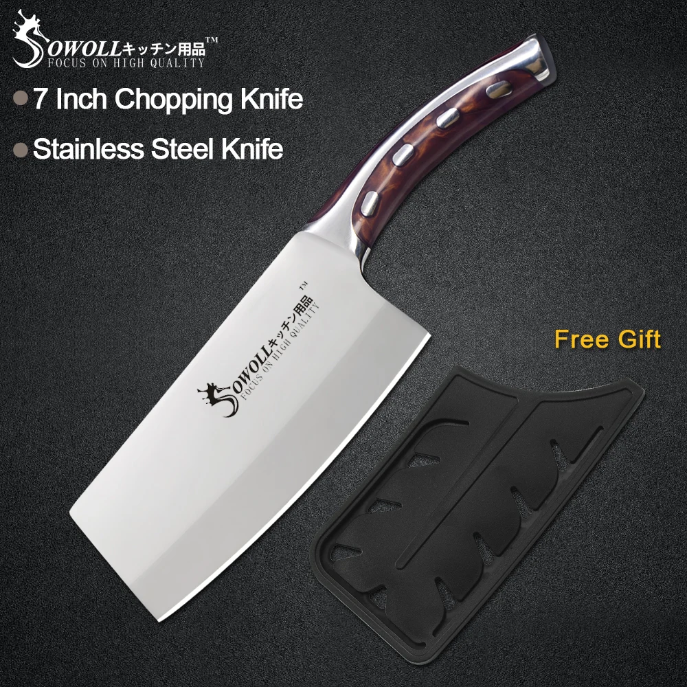 

Sowoll Stainless Steel Knife Seamless Welding Resin Fibre Handle High Carbon Blade Utility Chef Chopping Knife Cooking Tools