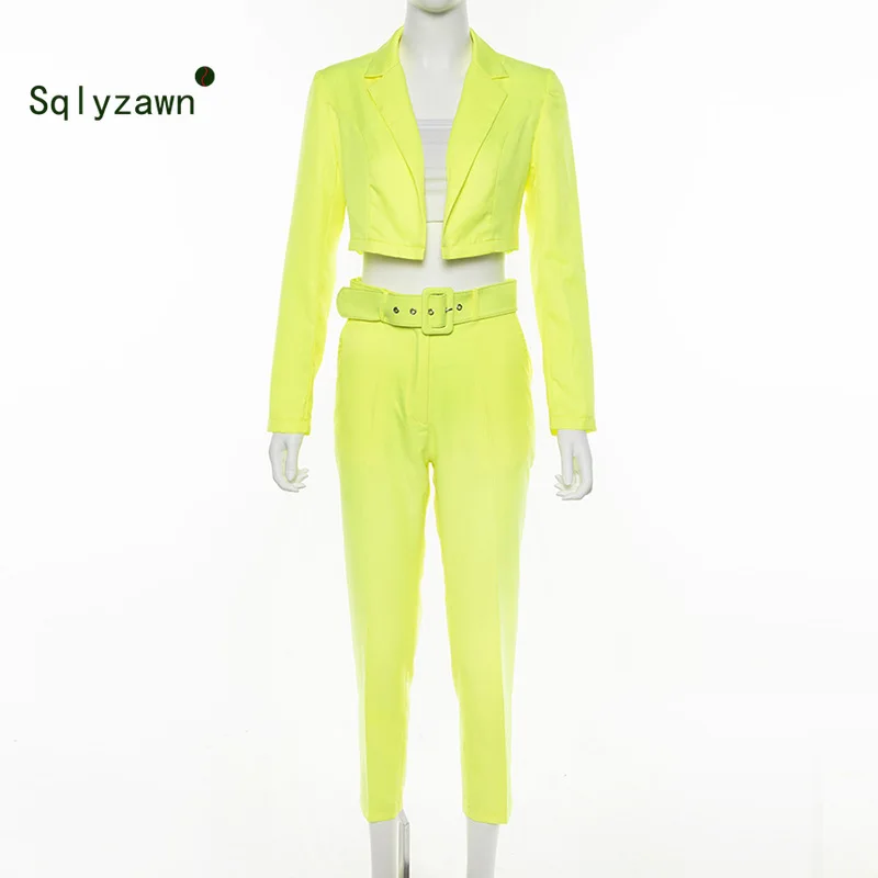 Неоновый модный Байкерский костюм с пиджаком + брюки комплект для женщин осеннее