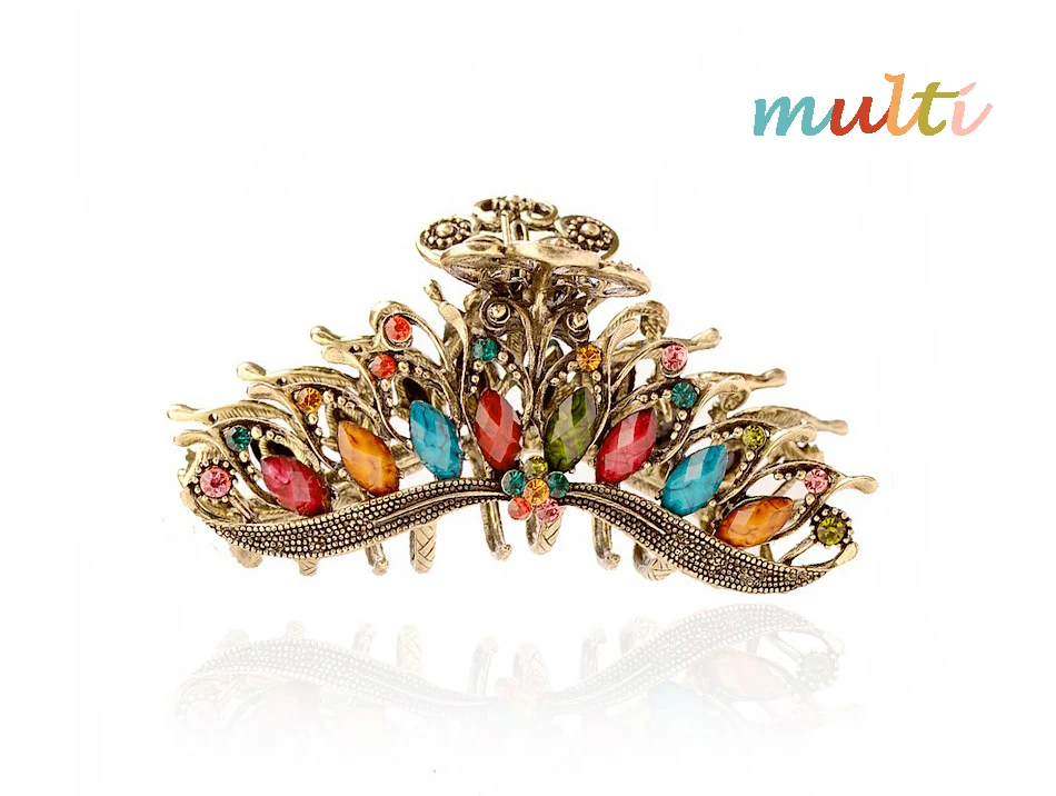 Morkopela Big Metal Hair Claw Crab Vintage Rhinestone Hair Clip Accessories Retro Flower Hair Claws For Women Banquest Jewelry