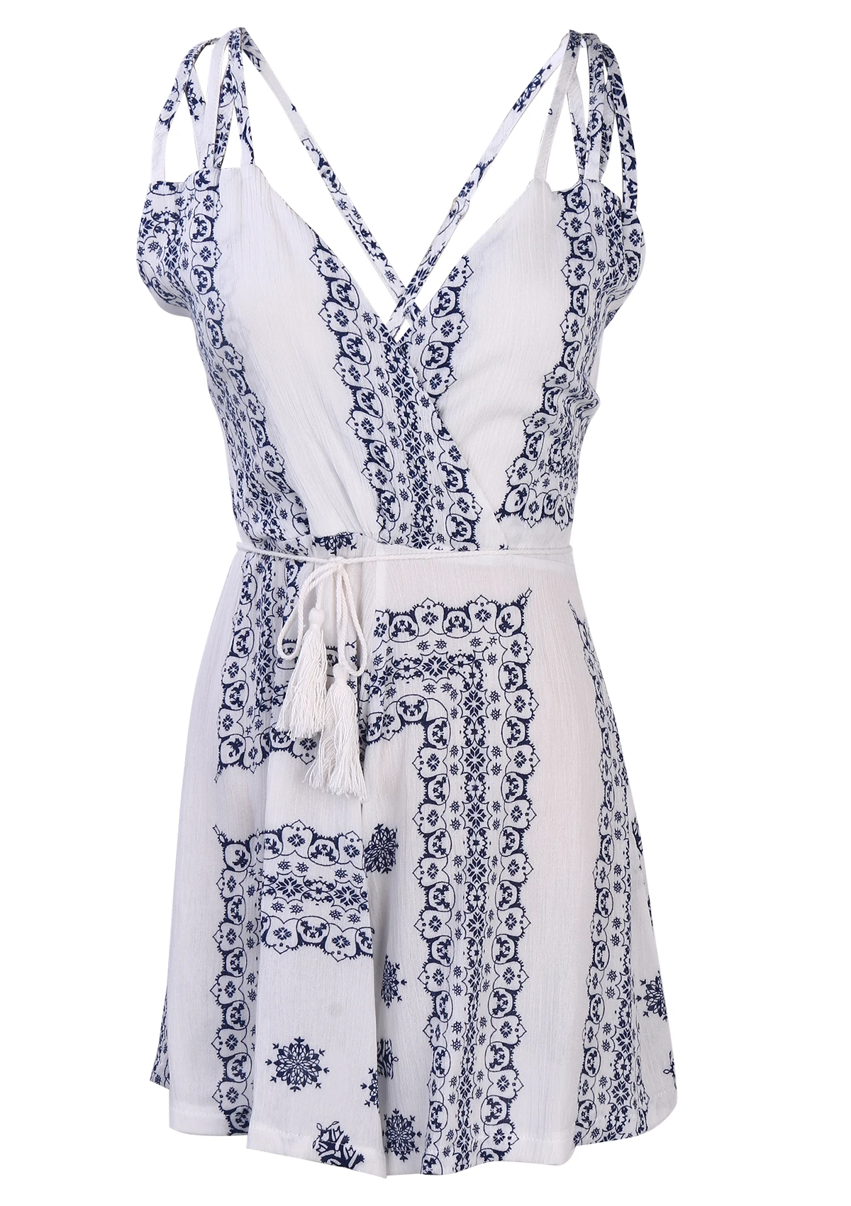 

New Fashion Hot Sale Women's Deep Print V-neck Sling Sleeveless Backless High-waist Slim Playsuit Lady Party Club Clothing S-XL