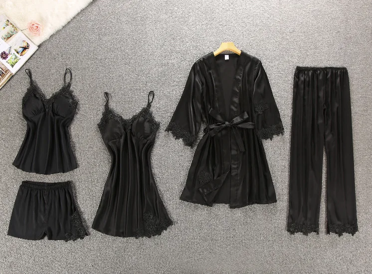 Серый женский комплект из 4 предметов: топ на бретелях и штаны женские пижамы