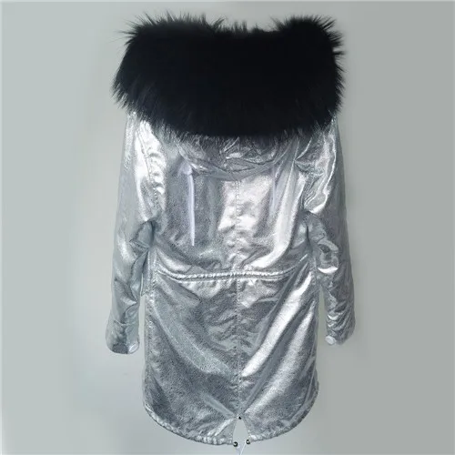 Long 11pinkfurliner Зимняя куртка, съемная меховая подкладка из кроличьего меха, парка, Серебряное пальто, большой воротник из меха енота, пальто с капюшоном, парки, верхняя одежда - Цвет: Long 11pinkfurliner